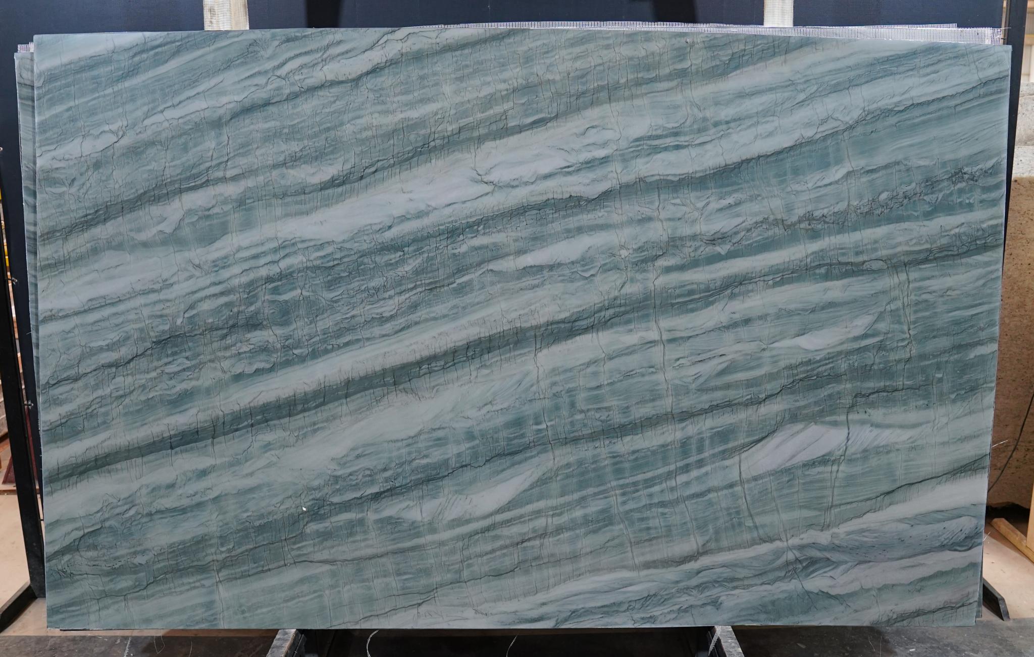 Ocean Green quartzite slab, polished finish, Brazilian natural stone